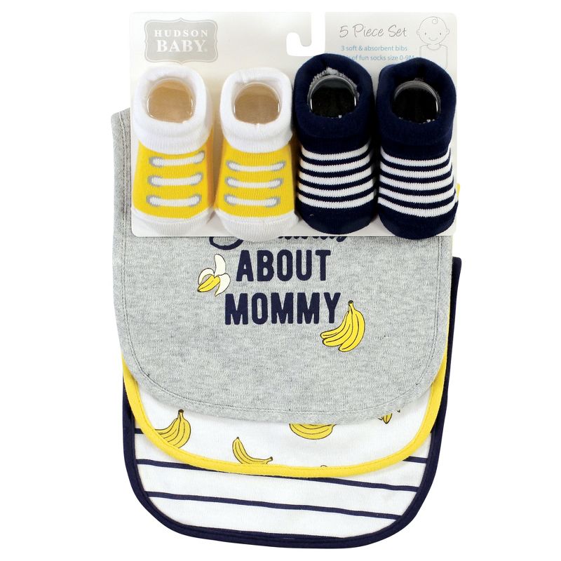 Hudson Baby Infant Boy Cotton Bib and Sock Set, Bananas, One Size, 3 of 9