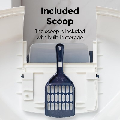 Navy and White Large Hooded Corner Cat Litter Box with Scoop