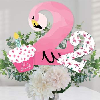 Big Dot of Happiness 2nd Birthday Pink Flamingo - Party Like a Pineapple - Tropical Second Birthday Party Centerpiece Sticks - Table Toppers Set of 15