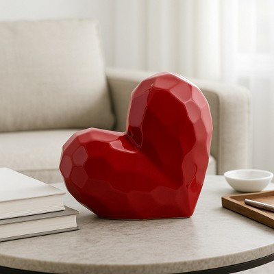 Stoneware Ceramic Geometric Heart Sculpture - Modern Abstract Decorative Object with Faceted Design, Durable and Elegant Home Accent