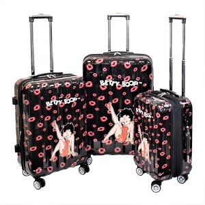 Betty Boop Sitting Girl Theme 3 Pieces Hard Luggage Set 20'', 24'' & 28" With Spinner Wheels, Combination Lock & Expandable Interior Space. - 1 of 4