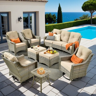 XIZZI OUTDOOR SWIVEL ROCKER SETS: 3-PC Rocker + Modular Sofa & Fire Pit Options - All-Weather Fabric, 8 Color Choices for Patio, Garden, Poolside
