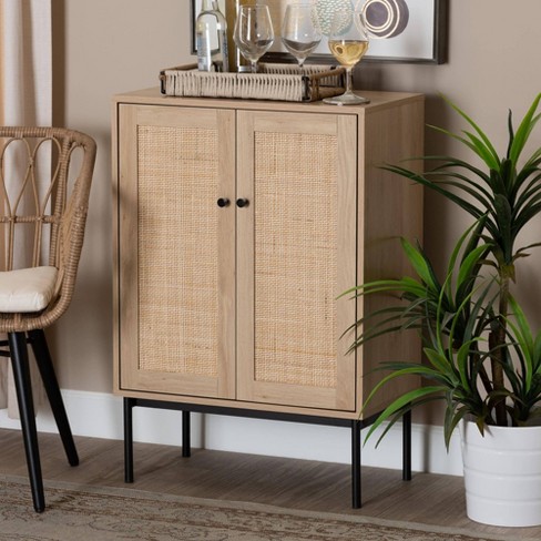 Sherwin 2 Door Storage Cabinet With Woven Rattan Accent Light