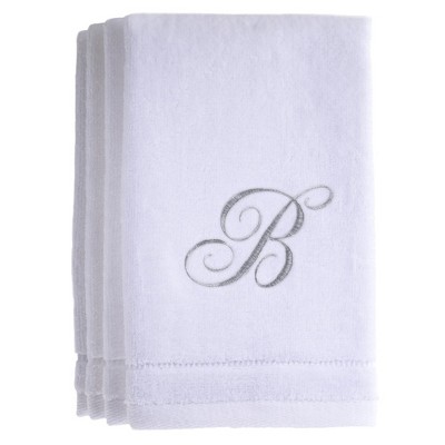 Creative Scents White Fingertip Monogrammed Towels Silver Embroidered