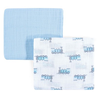 Luvable Friends Baby Boy Muslin Cotton Swaddle Blanket, Train, One Size