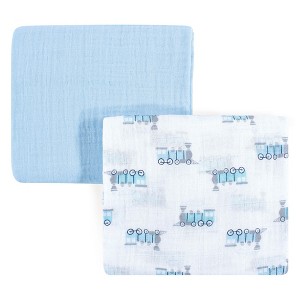 Luvable Friends Unisex Baby Muslin Cotton Swaddle Blanket, Train, One Size - 1 of 2