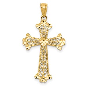 Black Bow Jewelry 14k Yellow Gold Diamond-Cut Filigree Heart Cross Pendant, 18 x 33mm - 1 of 4