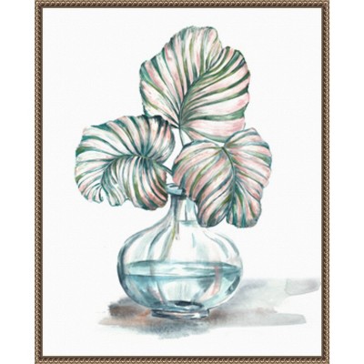 23"x28" Bronze Framed Canvas Print with Green Leaves
