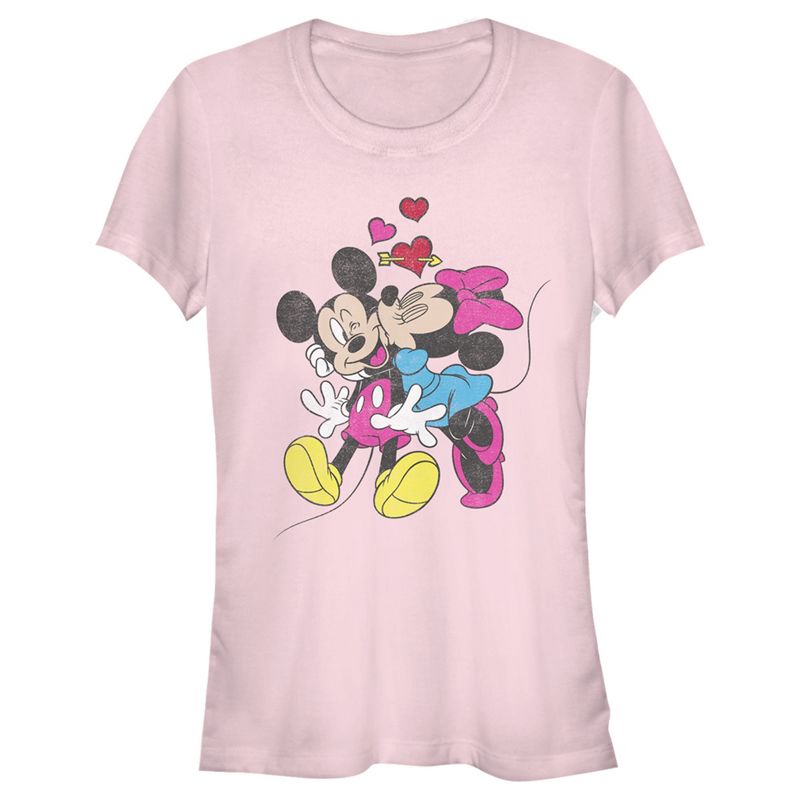 Juniors Womens Mickey & Friends Valentine's Day Minnie Mouse Smooch T-Shirt, 1 of 5
