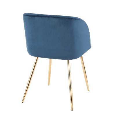 Mid-Century Blue Velvet Upholstered Arm Chair with Metal Legs