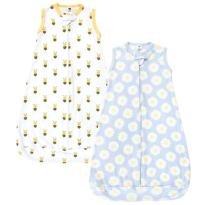 Hudson Baby Infant Girl Cotton Long-Sleeve Wearable Sleeping Bag, Sack, Blanket, Daisy Bee Sleeveless, 1 of 5