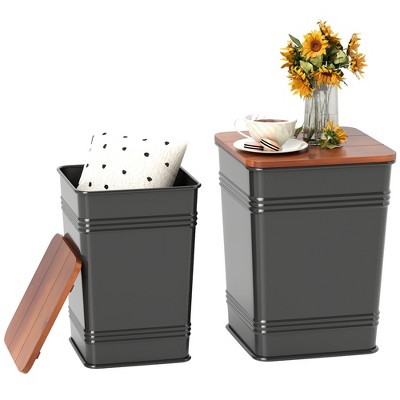 HOMCOM Ottoman with Storage Set of 2, Industrial Nesting Ottoman Stool with Removable Lid and Metal Frame, Side Table for Living Room, Black