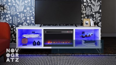 Finley 70" White Electric Fireplace TV Stand with Glass Shelves