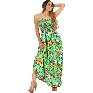 HAPPY BAY Women's House Daily Routine Evening Wear Maxi A Line Casual Slit Party Strapless Tube Top Dress One Size Green, Tropical - 1 of 4