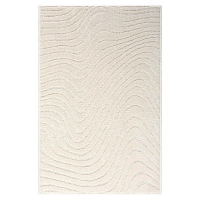 Cream Geometric Wave Synthetic Area Rug, 2'0" x 3'1"
