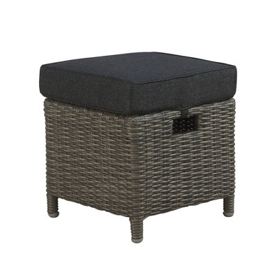 Asti Gray Wicker Outdoor Ottomans with Cushions, Set of 2