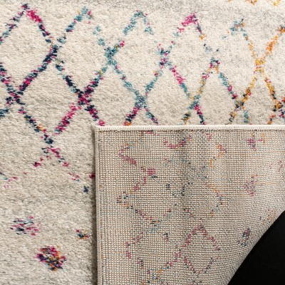 Ivory and Fuchsia Geometric Synthetic Square Area Rug