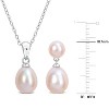EVERLY JEWELRY | Sterling Silver 5.5-8.5mm Pink Cultured Freshwater Pearl Pendant with Chain and Drop Earring 2-Piece Set, 18-inch - 3 of 4
