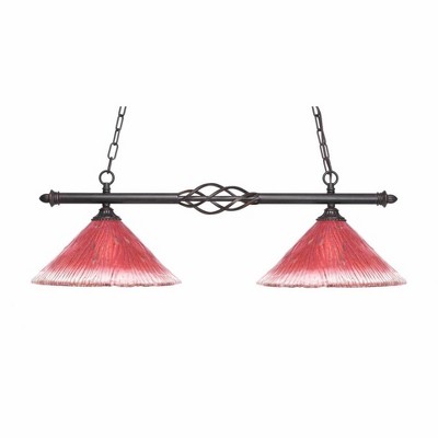 Toltec Lighting Elegante 2 - Light Island Pendant Light in  Dark Granite with 12" Raspberry Crystal Shade