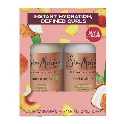 SheaMoisture Shampoo & Conditioner Bundle for Curly Hair, Coconut Hibiscus Curl & Shine with Fair Trade Shea Butter - 26oz/2pk