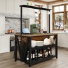 Wooden Kitchen Island, Bakers Rack with Storage, Large Kitchen Island Table with 3 Tier Microwave Stand Oven Shelf, 6 Hooks - 2 of 4