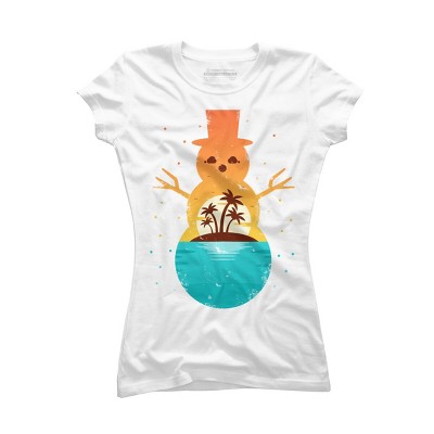Junior's Design By Humans Christmas in July Snowman Sunset By destiny29 T-Shirt