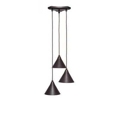 Toltec Lighting Europa 3 - Light Pendant in  Dark Granite with 7" Dark Granite Cone Metal Shade Shade