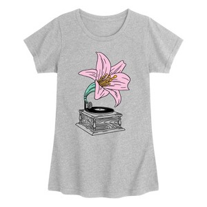 Girls' - Instant Message - Record Player Lily -Youth Girls Short Sleeve T-Shirt Fitted Short Sleeve Graphic T-Shirt - 1 of 4