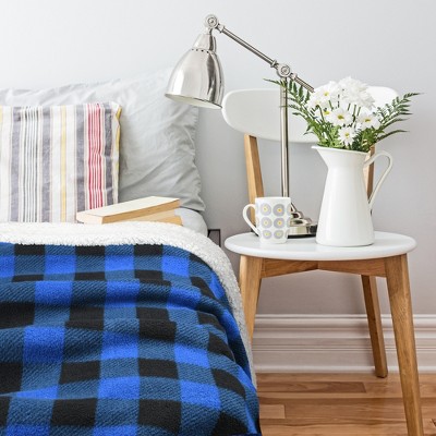Blue and Black Plaid Reversible Sherpa Fleece Throw Blanket 50" x 60"