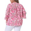 Agnes Orinda Women's Plus Size Pleated Ruffle 3/4 Sleeves Pintuck V Neck Floral Blouses - 4 of 4