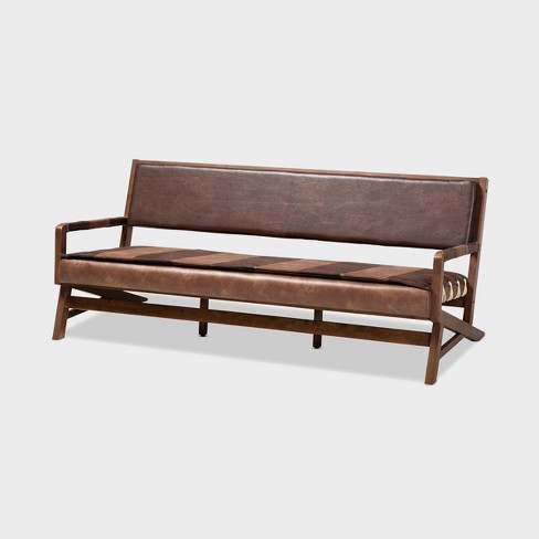 Rovelyn Faux Leather Finished Wood Sofa Brown Baxton Studio Target