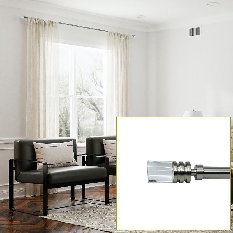 Versailles Crystale Luvina Finial Steel Heavy Duty Curtain Rods for Windows Set Brushed Nickel, 5 of 6
