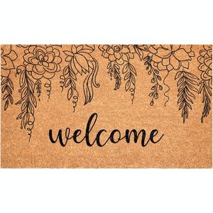 HomeRoots 17" X 29" Brown And Natural Floral Welcome Outdoor Coir Door Mat - 1 of 4