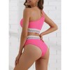 INSPIRE CHIC Women's Ribbed One Shoulder Bikini Sets High Waist Color Braided Trim Swimwear Bathing Suits 2 Pieces - 3 of 4