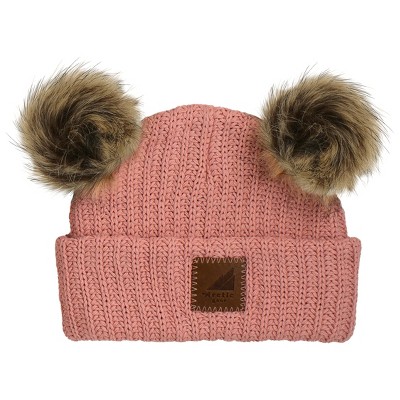 Image of Arctic Gear Infant Cotton Cuff with Double Poms Winter Hat Rose Tan Pink with Shepard Poms