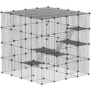 PawHut Cat Cage Indoor, DIY 4 Tier Cat Enclosure with Ramps, Jumping Platforms, Doors, for 1-3 Cats, 3 x 3 x 4, Black - 1 of 4