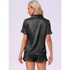 INSPIRE CHIC Women's Satin Silky Short Sleeve Shorts Button Down Lingerie Ruffle Pajamas Set - 3 of 4