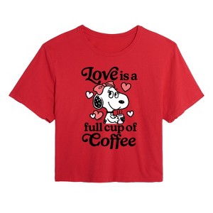 Women's - Peanuts - Love Is A Full Cup Of Coffee Cropped Graphic T-Shirt - 1 of 4