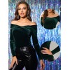 INSPIRE CHIC Women's Velvet Slim Fit Long Sleeve Off-Shoulder Blouse - 2 of 4