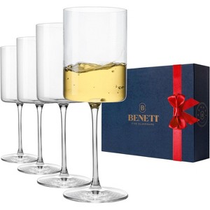 BENETI Large Square Wine Glass Set of 4, 11 oz, Laser-Cut Rim Dishwasher-Safe - 1 of 4