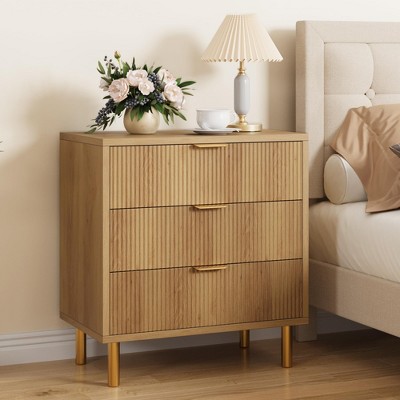 Whizmax Modern 3 Drawer Dresser for Bedroom with Gold Handle and Drawer, Wood Double Chest of Drawers and Storage Organizer for Living Room, Hallway