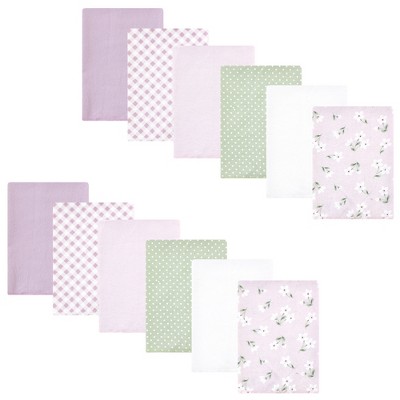 Image of Hudson Baby Infant Girl Cotton Flannel Burp Cloths Bundle, Purple Dainty Floral, One Size