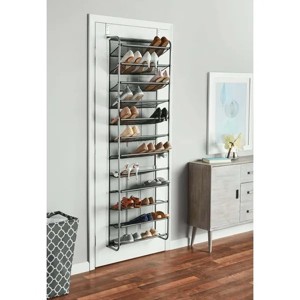 36 Pair Over-The-Door Shoe Closet Organizer Rack for 36 Pairs, 12 Tier, Metal, Gray - 1 of 4