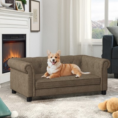 LAOTIES Elevated Dog Sofa Bed,Modern Linen Pet Couch with Cushion and Durable Frame