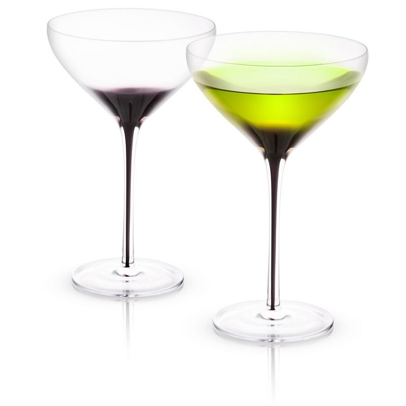 JoyJolt Black Swan Stemmed Martini Glasses - Set of 2 Premium Crystal Glassware, 10.5 oz, 1 of 8