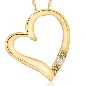 Pompeii3 Diamond & Peridot Heart Pendant 3-Stone 10K Yellow Gold with 18" Chain