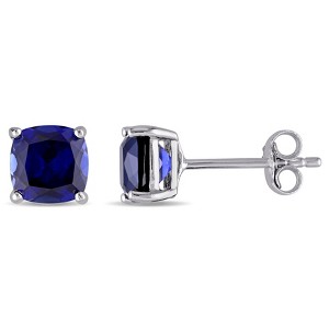 EVERLY JEWELRY | Sterling Silver 2 1/2 CT TGW Cushion-Cut Created Blue Sapphire Stud Earrings - 1 of 4