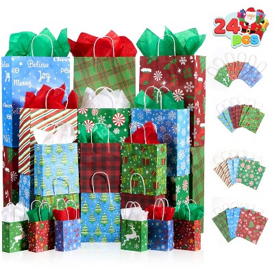 Joyfy 24 Pcs Christmas Present Bags, Christmas Goody Bags with Handle for Xmas Holiday Gifts Wrapping Party Favors