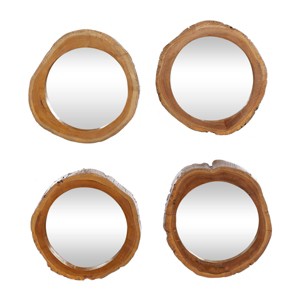 Teak Wood Live Edge Wall Mirror Set of 4 Brown - Olivia & May: Rustic Round Decorative Entryway Wooden Mirror Set - 1 of 4