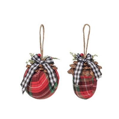 Gallerie II Acorn Ball Plaid Ornaments, A/2